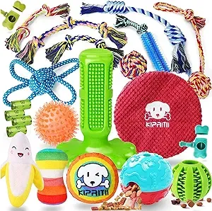 KIPRITII Dog Chew Toys for Puppy - 23 Pack Puppies Teething Chew Toys for Boredom, Pet Dog Toothbrush Chew Toys with Rope Toys, Treat Balls and Dog Squeaky Toy for Puppy and Small Dogs