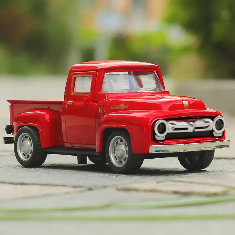 Red Truck Decor Vintage Red Truck Christmas Decor Metal Farmhouse Decorative Tabletop Storage Mini Diecast Car Decorations Truck For Home Kitchen Farm