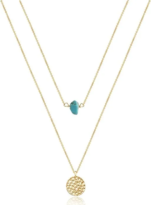 Turandoss Dainty Layered Choker Necklace, Handmade 14K Gold Plated Y Pendant Necklace Multilayer Bar Disc Necklace Adjustable Layering Choker Necklaces for Women