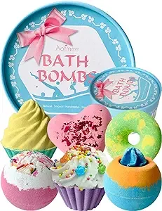 Aofmee Bath Bombs Gift Set, Handmade Bubble and Floating Fizzies Spa Kit, Shea and Cocoa Dry Skin Moisturize, Birthday Valentines Mothers Day Anniversary Christmas Gifts for Women, Mom, Her, Kids