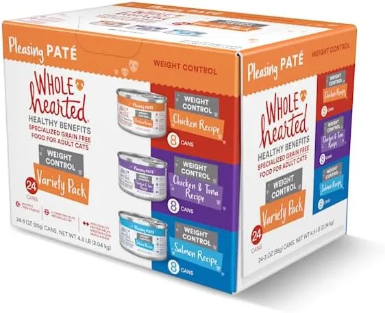 WholeHearted Weight Control Variety Pack Adult Wet Cat Food, 3 oz., Count of 24