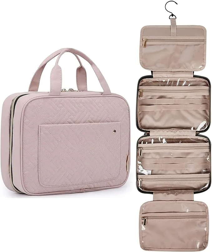 BAGSMART Toiletry Bag Travel Bag with Hanging Hook, Water-resistant Makeup Cosmetic Bag Travel Organizer for Accessories, Shampoo, Full-size Container, Toiletries