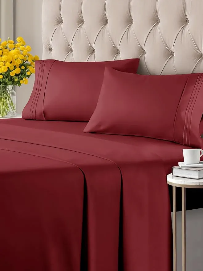 Twin XL 4 Piece Sheet Set - Breathable & Cooling Bed Sheets - Hotel Luxury Bed Sheets for Women, Men, Kids & Teens - Bedding w/ Deep Pockets & Easy Fit - Soft & Wrinkle Free - Twin XL Burgundy Sheets