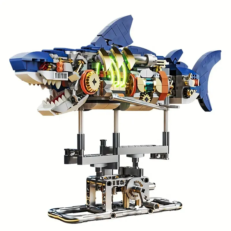 Shark Ocean Adventure Building Set，Realistic Sea Creatures, Light-Up Display Stand, STEM Learning for Adults & Fans, 687 