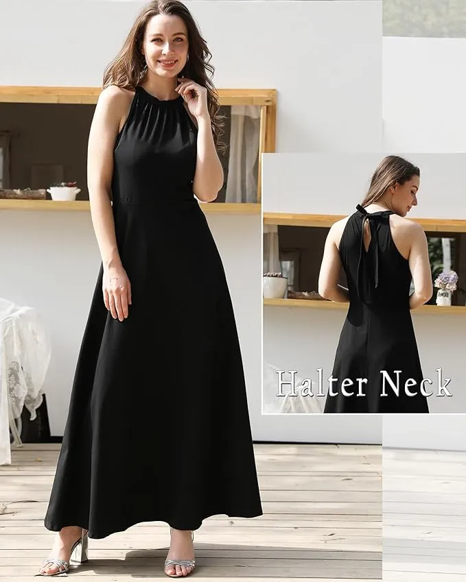 STYLEWORD Women's Summer Fashion Formal Maxi Dresses Wedding Guest Hawaiian Beach Halter Neck Long Dresses