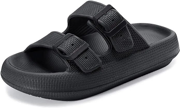Weweya Sandals for Women and Men - Pillow Slippers - Double Buckle Adjustable Slides - EVA Flat Sandals
