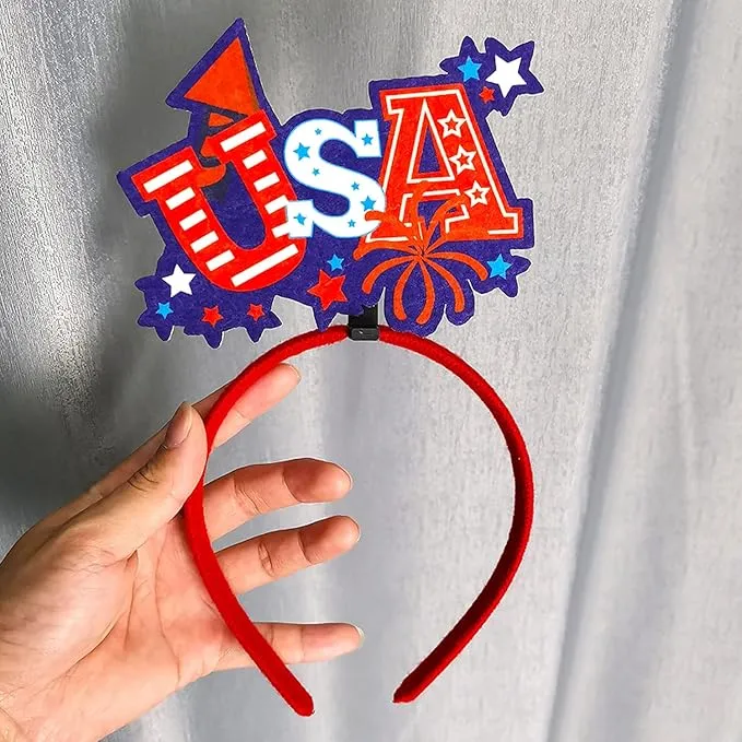 4th Of July Headband USA Star Headbands Red Blue Star letter USA Design Independence Day Head Accessories Hair Decoration Star Hair Hoop Headdress Patriotic American Holiday Festival Party favor