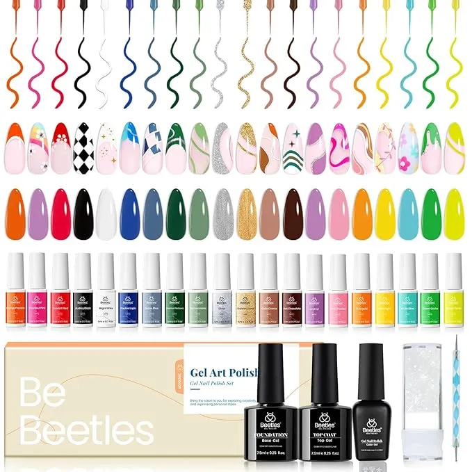 beetles Gel Polish Nail Art Polish Gel Liner Pastel Nail Polish White Black Red Glitter Neon Gel Nail Polish Paint Swirl Built Thin Brush in Bottle Soak off Uv Gold Gel Nail Women Gifts for Mom