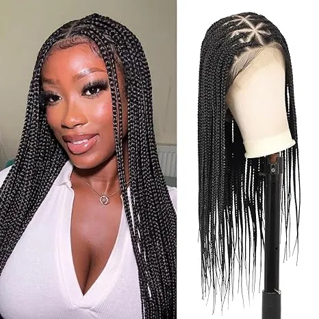 KERNORV 26" HD Full Lace Knotless Braided Wigs for Black Women Box Braid Wig With Baby Hair Synthetic Lace Front Braided Wig for Women