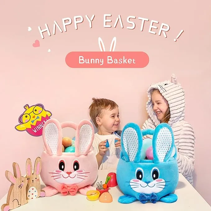 Easter Baskets for Kids Empty, Baby Easter Basket with Handle, Easter Egg Basket Empty Bunny, Small Gift Basket with Decorative Rabbit, Pink