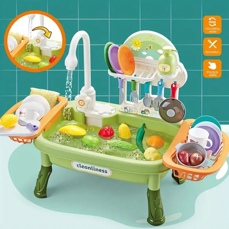 Simulation Dishwasher And Food Faucet Circulate Water For Playing House Kitchen Vegetable Basin Toys Suitable For Daily Use Eid Mubarak